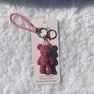 Natasha Pink Sparkle Teddy Bear Handbag/Keychain w Braided Loop (NWT)